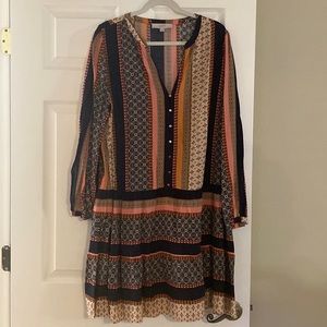 Loft Navy and Orange Peplum Dress with Gold Buttons Size XL